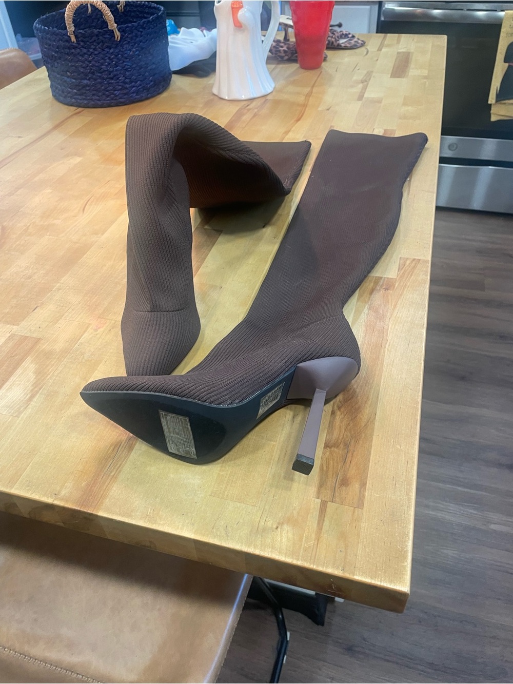 Women's Brown Over-the-Knee Stretch Sock Heeled Boots